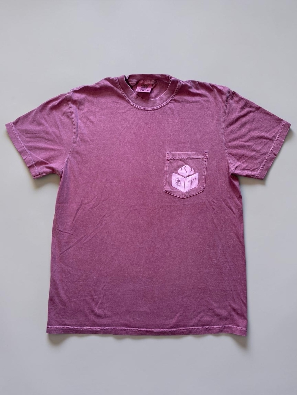 Comfort Colors Medium Berry Purple Pocket T-Shirt Christian Cross Bible Graphic